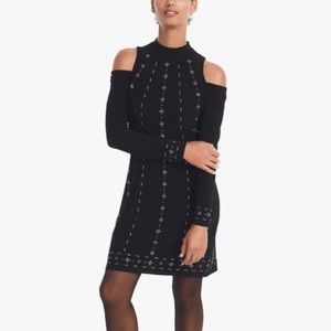 WHBM Dress Cold Shoulder Black Knit Shift Embellished Size XS